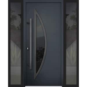 64 in. x 80 in. Right-hand/Inswing Tinted Glass Black Enamel Steel Prehung Front Door with Hardware