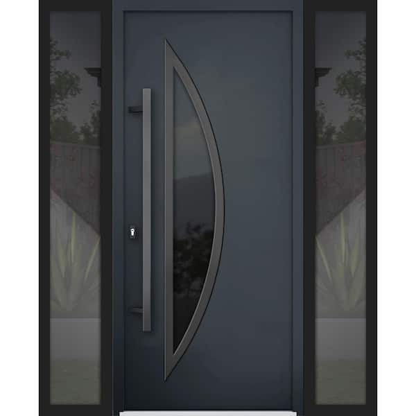 VDOMDOORS 64 in. x 80 in. Right-hand/Inswing Tinted Glass Black Enamel Steel Prehung Front Door with Hardware