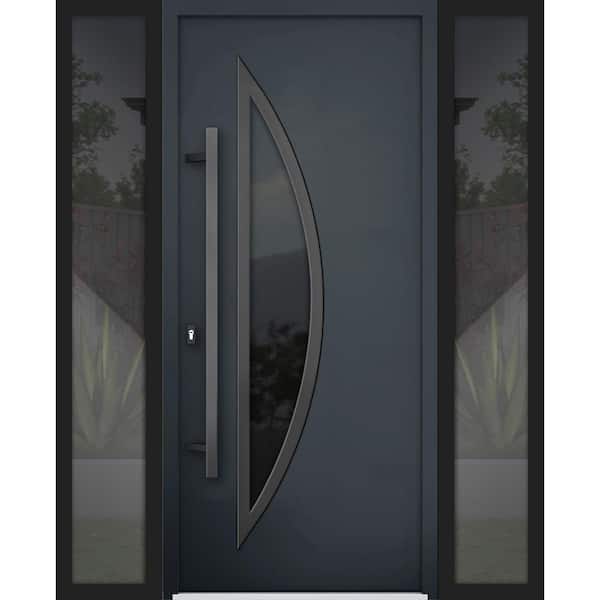 VDOMDOORS 68 in. x 80 in. Right-hand/Inswing Tinted Glass Black Enamel Steel Prehung Front Door with Hardware
