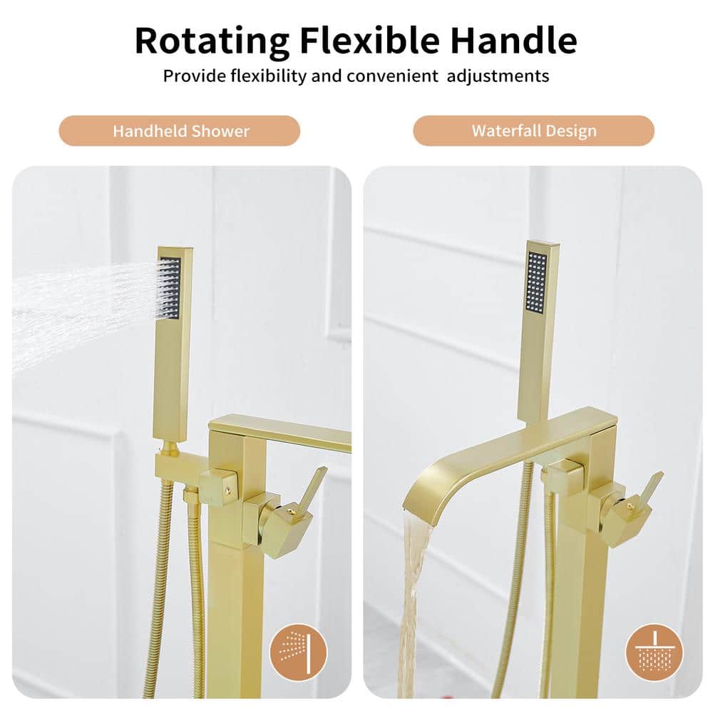 Brushed Gold Freestanding Roman Tub Faucet with Hand Shower