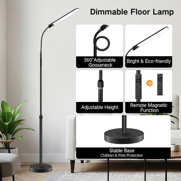 BICIK 73 in. Modern Black Standard LED Floor Lamp with Remote