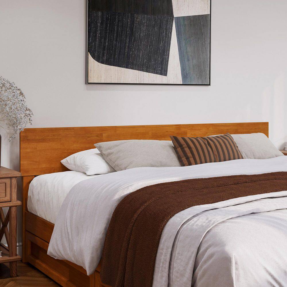Wesley King Light Toffee Wood Platform Bed with Storage Drawers