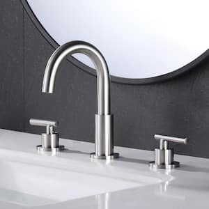 Aca 8 in. Widespread 2-Handle Mid-Arc Bathroom Faucet with Valve and cUPC Water Supply Lines in Brushed Nickel
