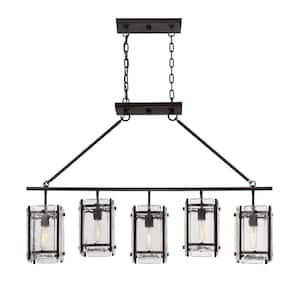 Glenwood 45.13 in. W x 30.25 in. H 5-Light English Bronze Linear Chandelier with Clear Water Piastra Glass