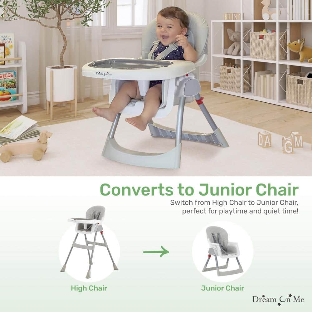 Gray and White Portable Convertible High Chair with Adjustable Tray