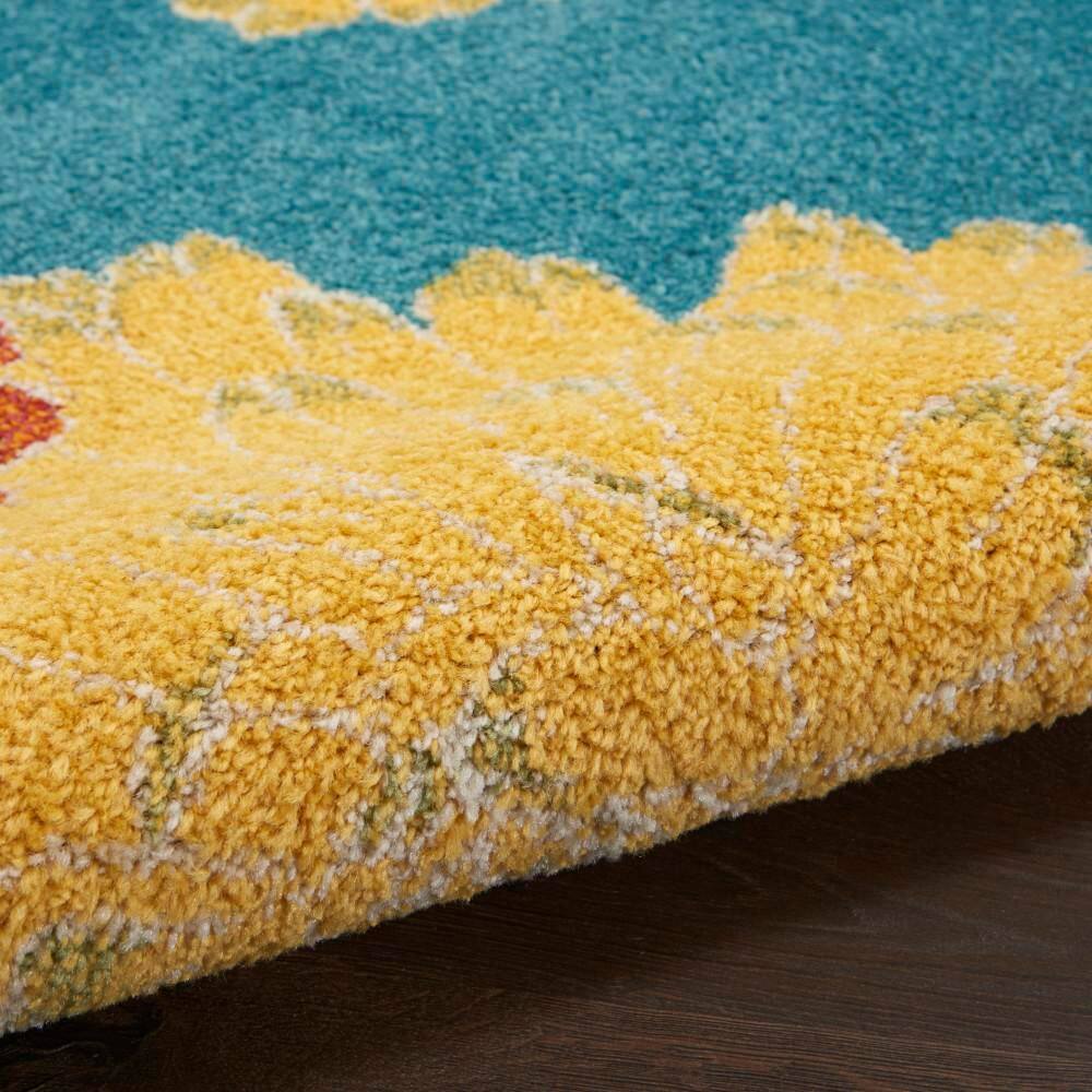 Handmade Turquoise Multicolor Floral Synthetic Area Rug 5' x 7'