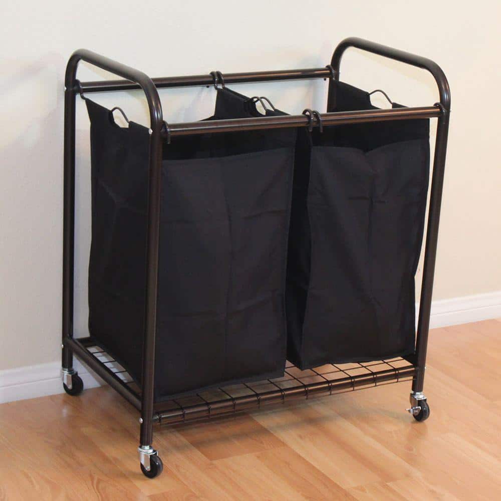 Bronze Metal Frame Laundry Sorter with Black Removable Bags