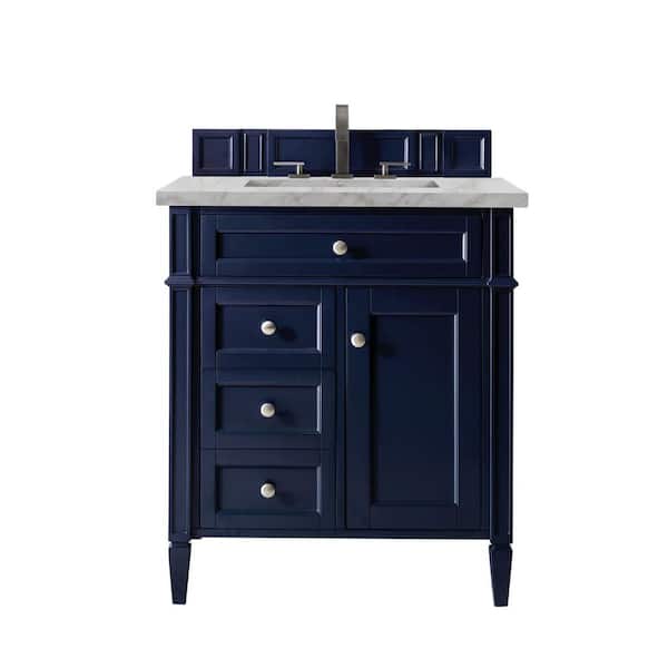 James Martin Vanities Brittany 30.0 in. W x 23.5 in. D x 34.0 in. H Bathroom Vanity in Victory Blue with Victorian Silver Silestone Quartz Top