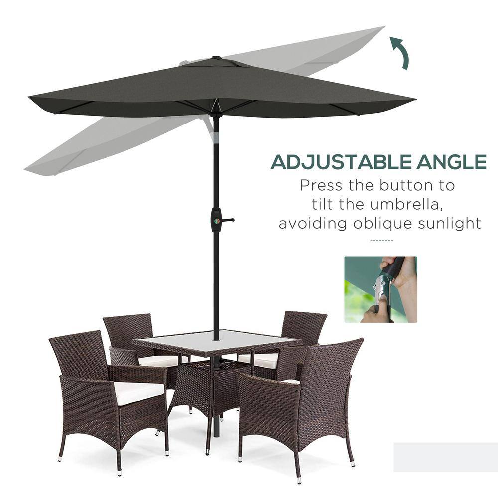Gray Rectangular Market Umbrella with Crank & Tilt, 6.6 x 10 ft