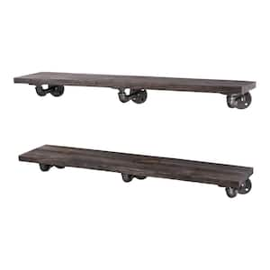 36 in. x 7.5 in. x 6.75 in. Boulder Black Restore Wood Decorative Wall Shelf with Industrial Steel Pipe L- Brackets