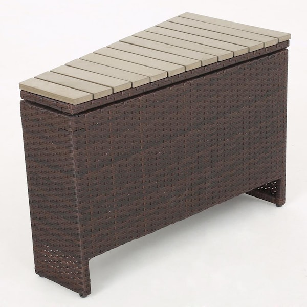 Unbranded Wicker Outdoor Bistro Table, Outdoor Side Table with Faux Wood Tabletop, No Assembly Required