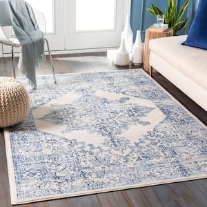 Saray White/Blue 6 ft. 7 in. x 9 ft. Area Rug