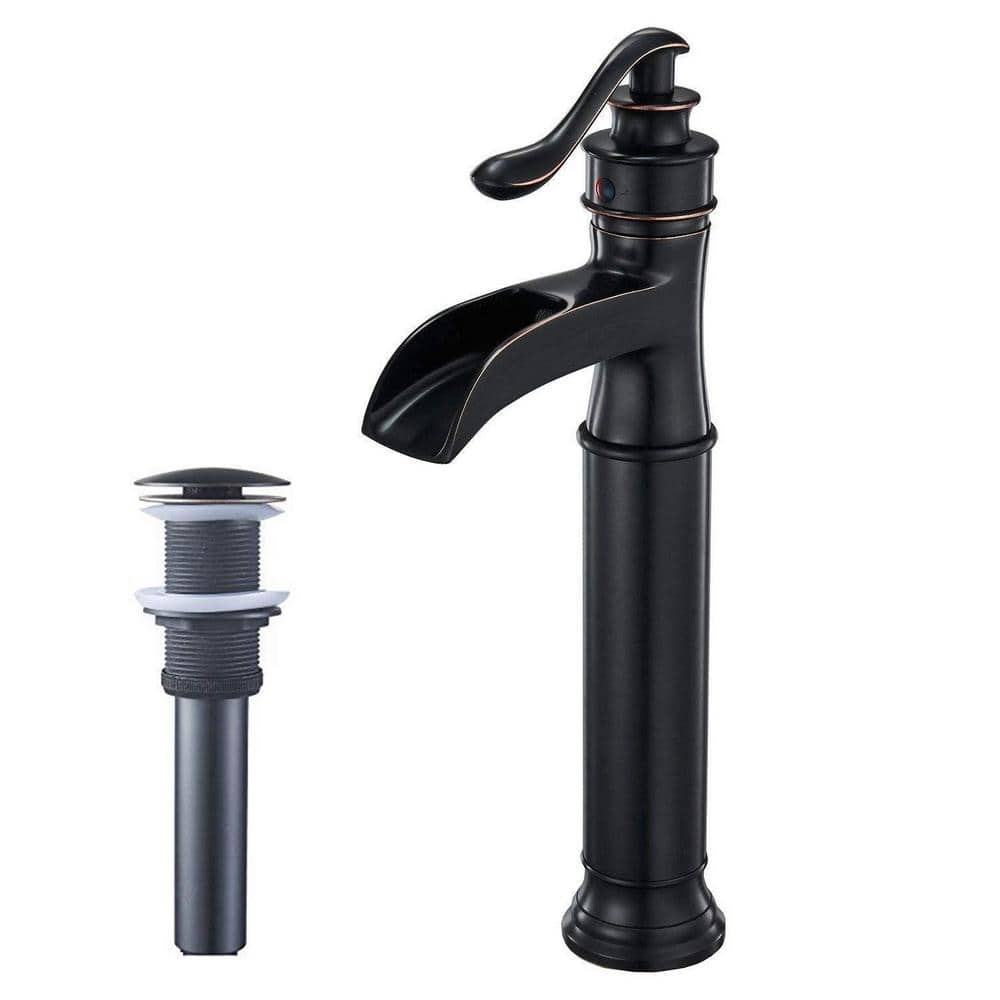 Single Handle Single Hole Waterfall Bathroom Vessel Sink Faucet with Pop-Up
