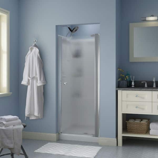 Delta Silverton 30 in. x 64-3/4 in. Semi-Frameless Contemporary Pivot Shower Door in Chrome with Rain Glass
