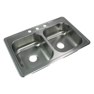 Select Drop-In Stainless Steel 33 in. 3-Hole 50/50 Double Bowl Kitchen Sink in Brushed Stainless Steel