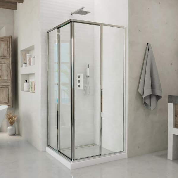 DreamLine Cornerview 34.5 in. W x 72 in. H Square Sliding Framed Corner Shower Enclosure in Brushed Nickel