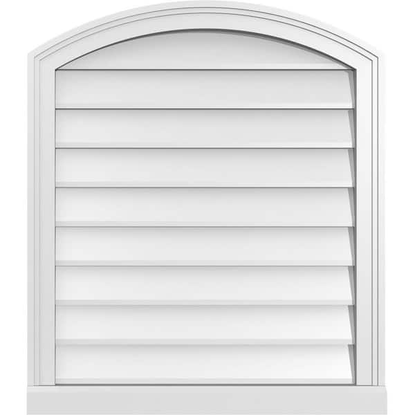 Ekena Millwork 26 in. x 30 in. Arch Top Surface Mount PVC Gable Vent: Functional with Brickmould Sill Frame