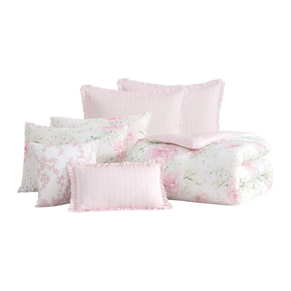 Laura Ashley Serenity Roses Reversible 7-Piece Light Pink Cotton