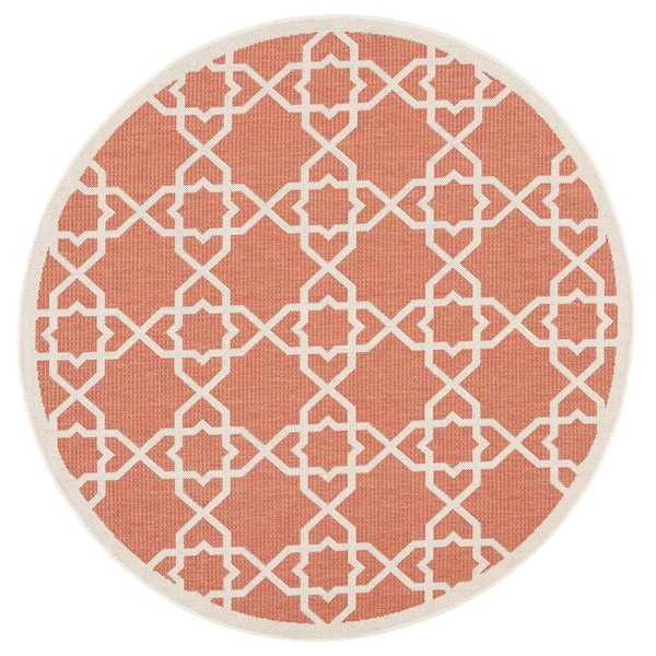 SAFAVIEH Courtyard Terracotta/Beige 7 ft. x 7 ft. Round Border Indoor/Outdoor Patio  Area Rug