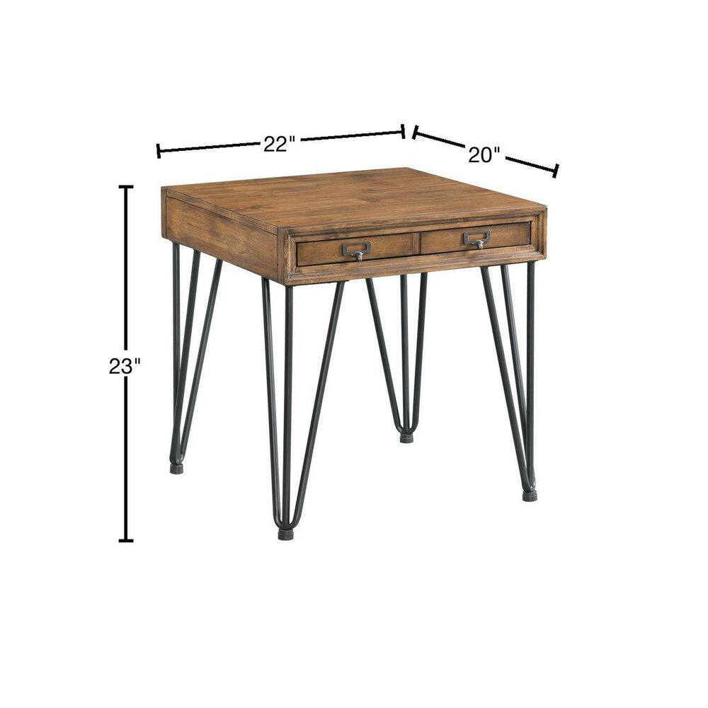 Industrial Charm Square End Table with Storage, Light Walnut & Metal