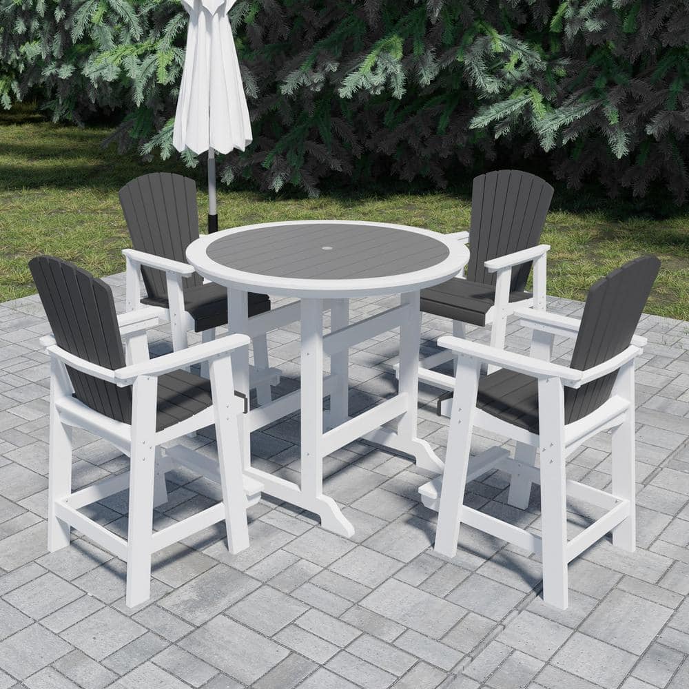 myhomore Outdoor Dining Patio Bar Table Set Plastic White andGray