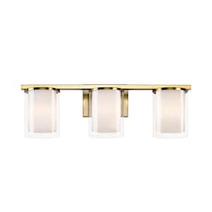 22.75 in. 3-Light Gold Modern Vanity Light with Clear Glass and White Glass Dual Shades