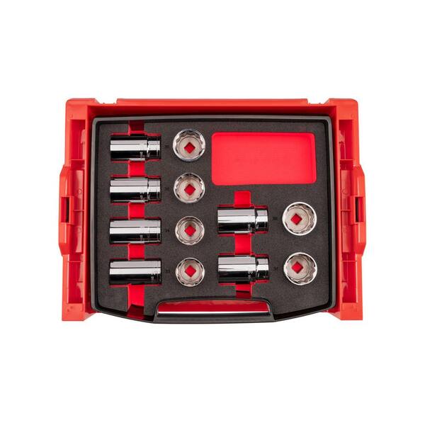 1/2 Inch Drive Shallow and Deep 12-Point Socket Set with Open Top Drawer and Rack, 12-Piece (33-38 mm)