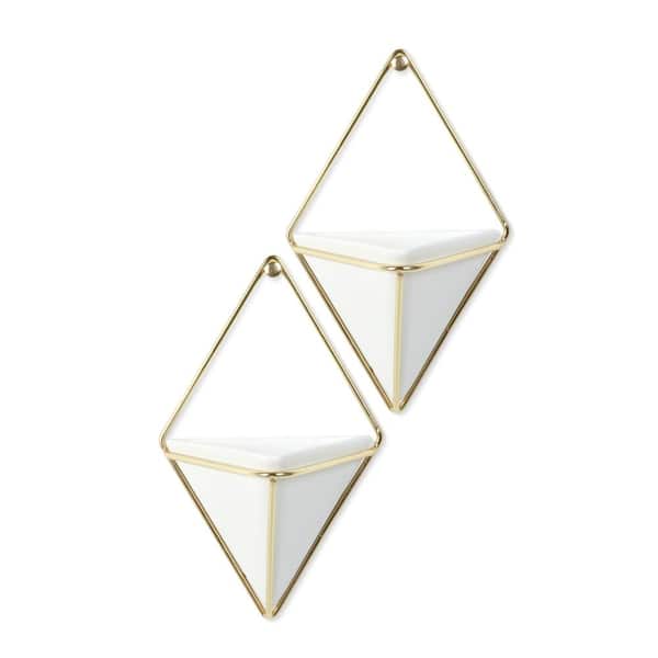 Umbra Trigg Wall Display 2 Small White/Brass Ceramic Planter