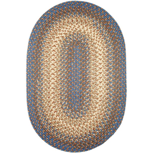 Rhody Rug Ombre Blue Lake 7 ft. x 9 ft. Oval Indoor/Outdoor Braided Area Rug
