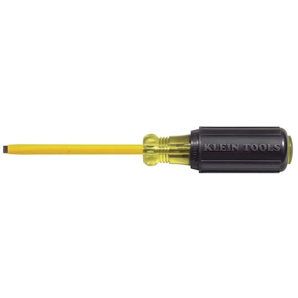Klein Tools 3/16 in. Cabinet-Tip Flat Head Coated Screwdriver with 3 in. Round Shank- Cushion Grip Handle