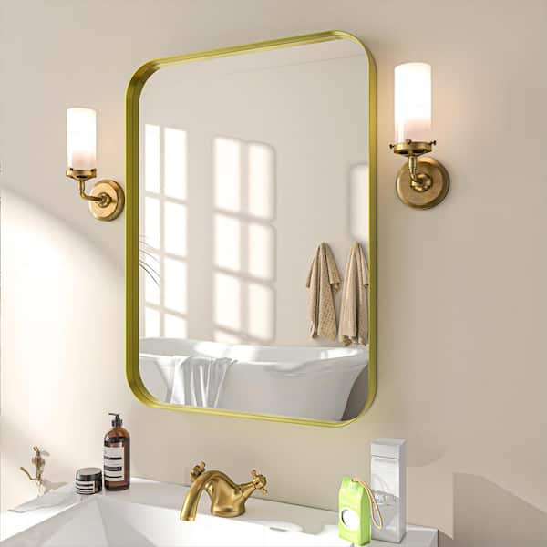 TOOLKISS 22 in. W x 30 in. H Rectangular Aluminum Framed Wall Bathroom Vanity Mirror in Gold