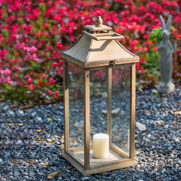 Ivory Wooden Garden Decorative Candle Lantern Hurricane Lantern