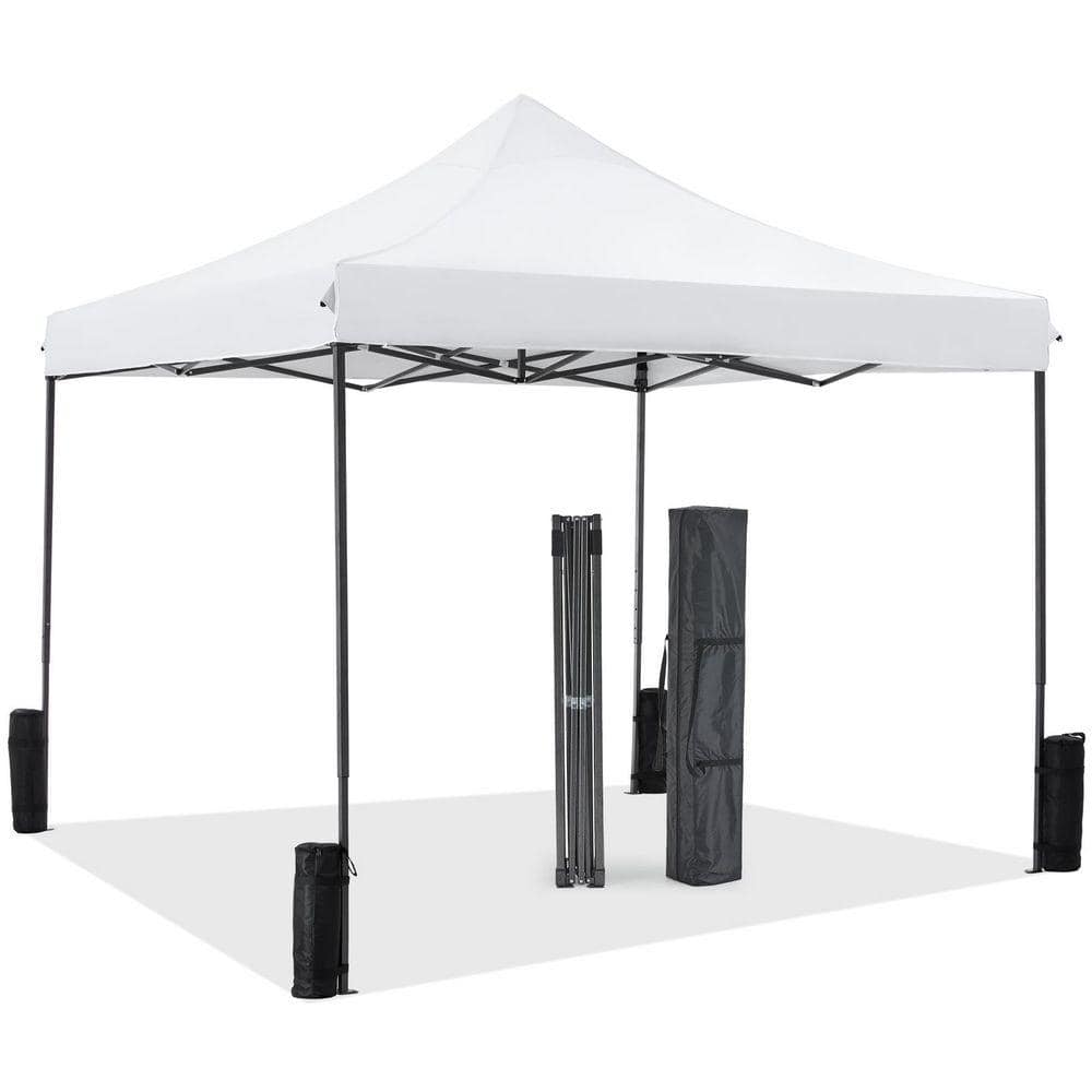 Otryad 10 ft. x 10 ft. White Pop Up Canopy Tent, Instant Outdoor