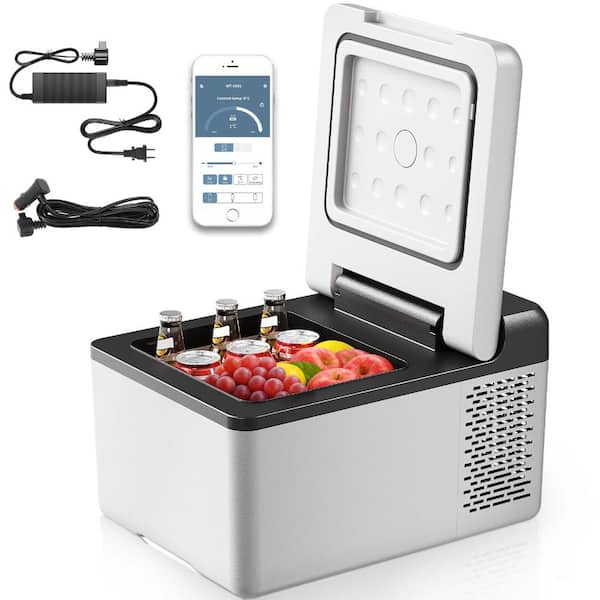 10 Qt Portable Mini Car Freezer, App Control, -4°F to 68°F, 12/24V DC and 110-240V AC for Road Trips
