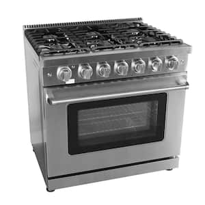 36 in. 6.0 cu. ft. 6 Burners Freestanding Gas Range in Stainless Steel with Commercial Convection Fan and Storage Drawer