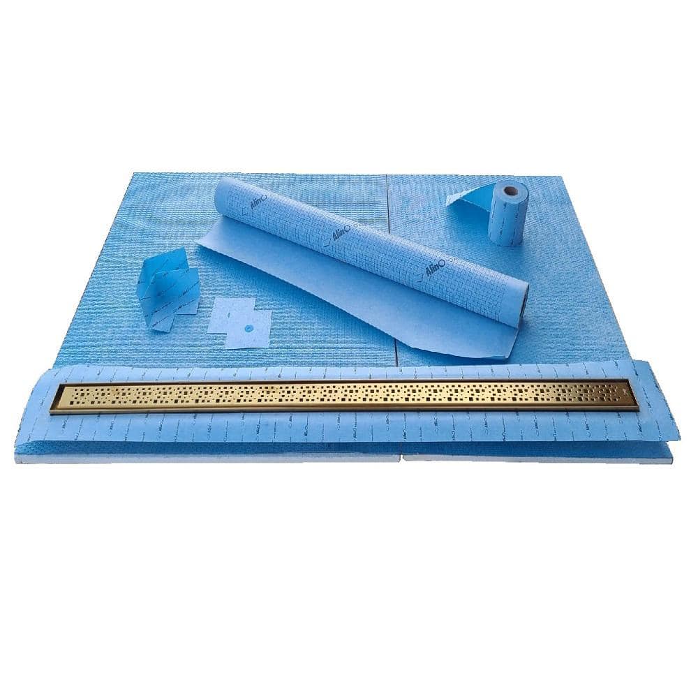 ALINO 32 in. x 72 in. Linear End drain Shower Kit with 54 in. Nickel ...