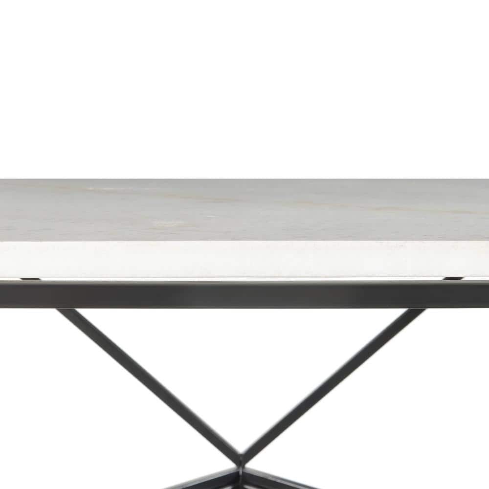Conner Square White Marble Top Coffee Table with Black Metal Base