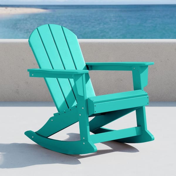 Laguna Fade Resistant Outdoor Patio HDPE Poly Plastic Adirondack Porch Rocking Chair in Turquoise
