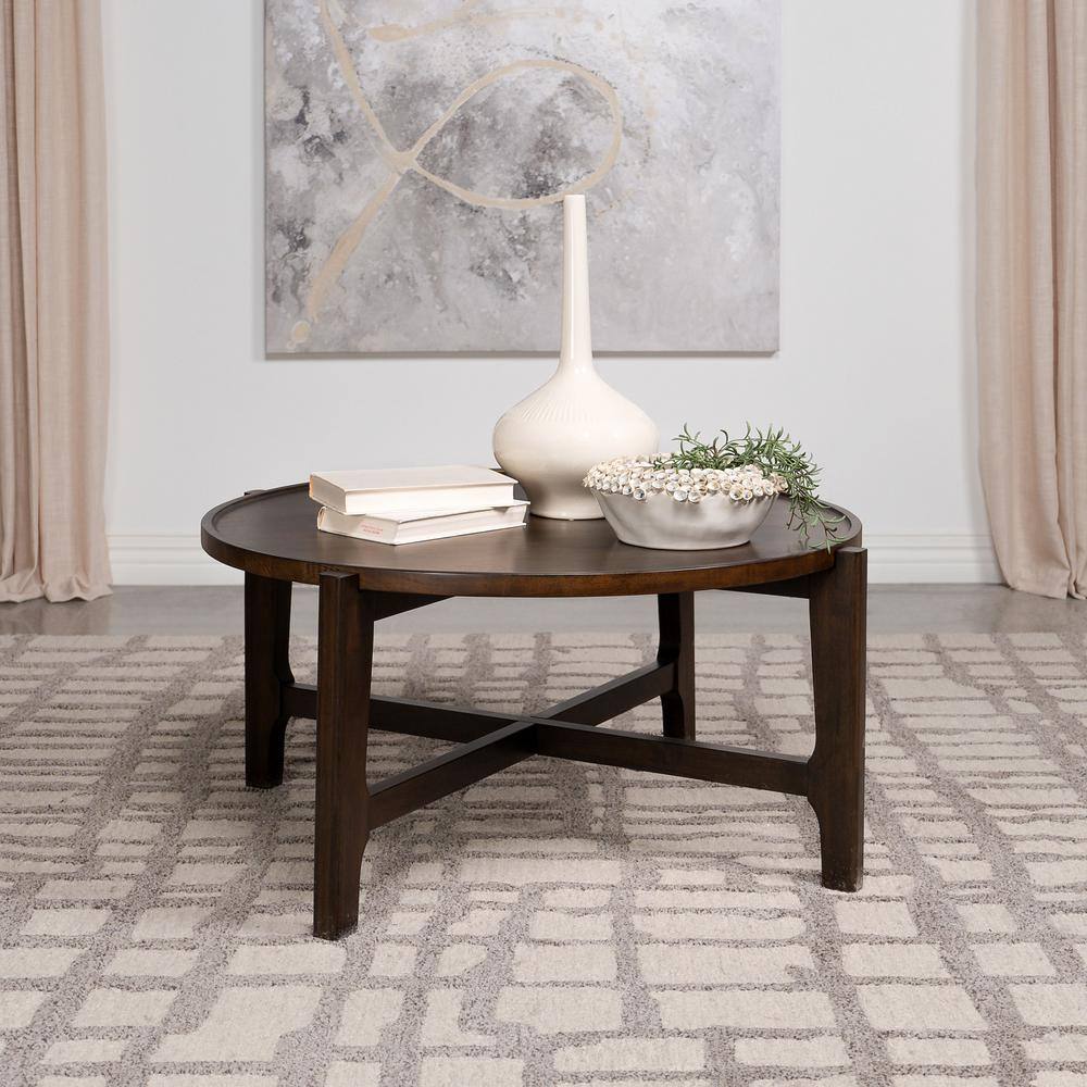 Round Dark Brown Solid Wood Coffee Table