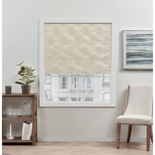 EXCLUSIVE HOME Prague Trellis Natural Cordless Total Blackout Roman Shade 27 in. W x 64 in. L