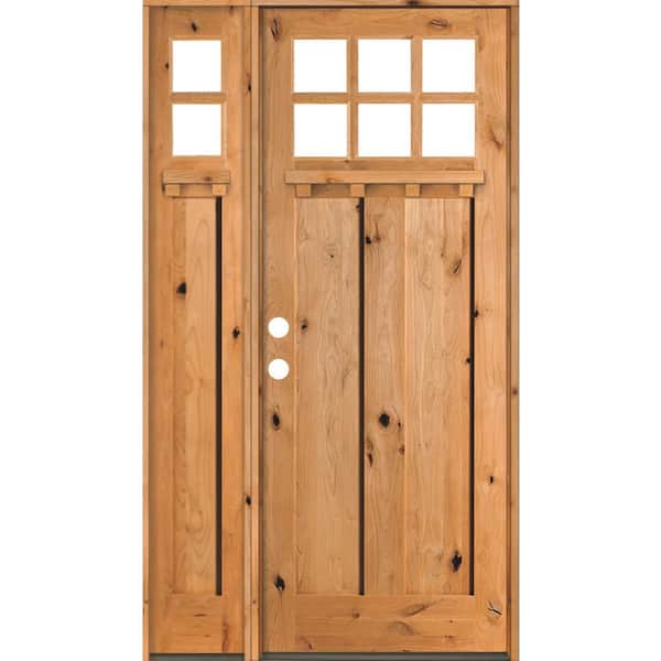 Krosswood Doors 46 in. x 96 in. Craftsman Alder 2- Panel Right-Hand/Inswing 6-Lite Clear Glass Clear Stain Wood Prehung Front Door LSL