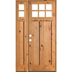 50 in. x 96 in. Craftsman Alder Right-Hand 6 Lite Clear Glass Clear Stain Wood Prehung Front Door/Left Sidelite with DS