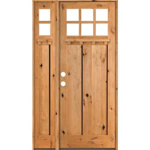 56 in. x 96 in. Craftsman Alder Right-Hand 6 Lite Clear Glass Clear Stain Wood Prehung Front Door/Left Sidelite with DS