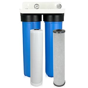 Blue 2-Stage Whole House Water Filter System with Iron and Manganese Reduction, Up to 100k Gal. Capacity