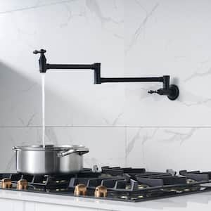 Brass Wall Mounted Pot Filler with 2-Handles and 2 Aerators in Matte Black
