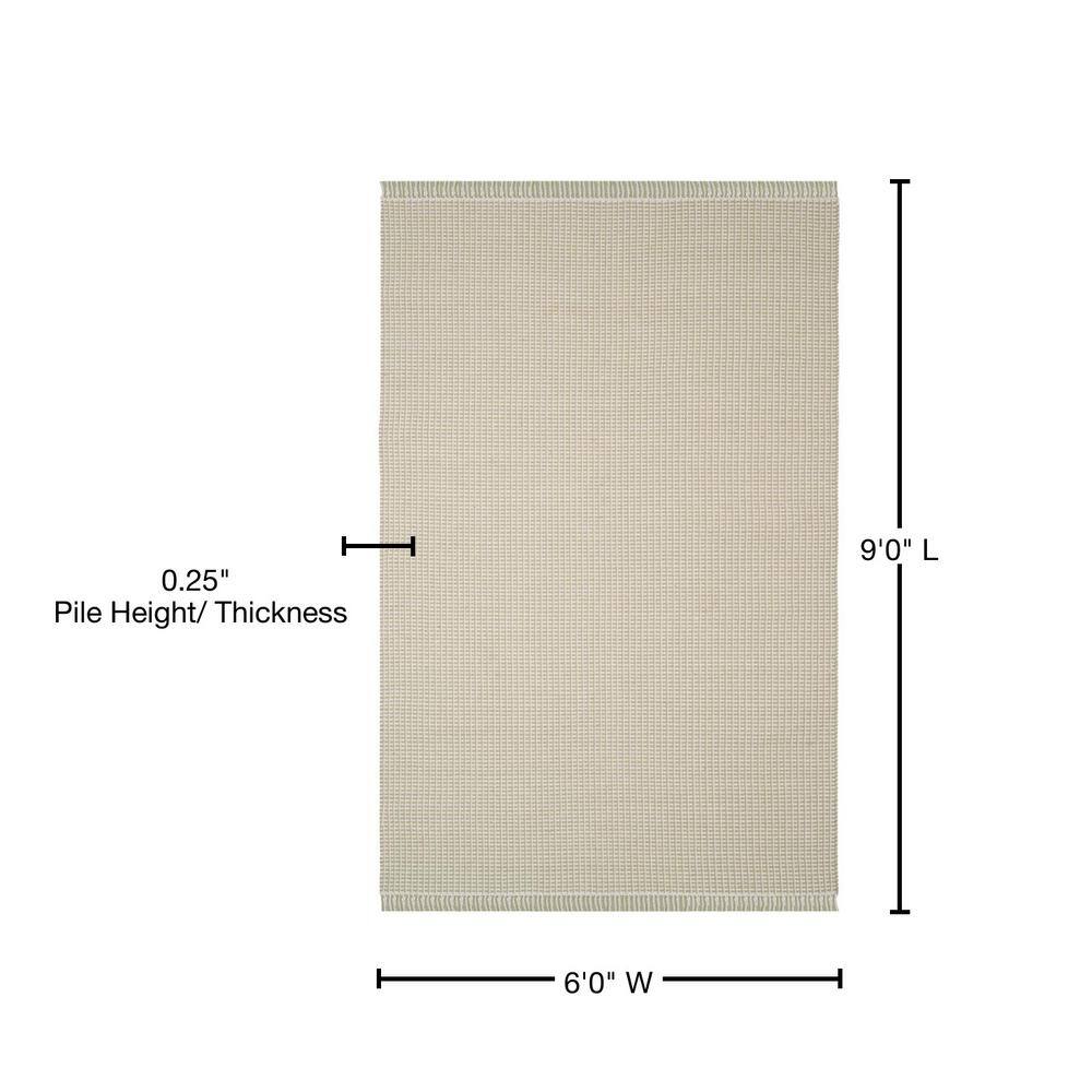 Ivory and Green Handwoven Cotton Flatweave 6' x 9' Rug