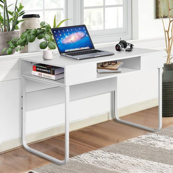 white desk with cubes