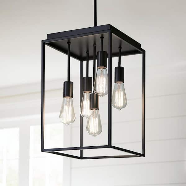 Home Decorators Collection Rollins 5-Light Black Cage Chandelier for Foyer