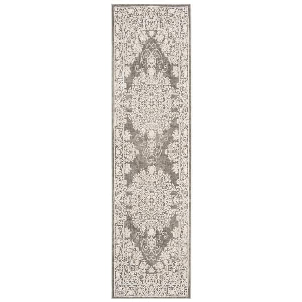 SAFAVIEH Reflection Dark Gray/Cream 2 ft. x 10 ft. Border Runner Rug