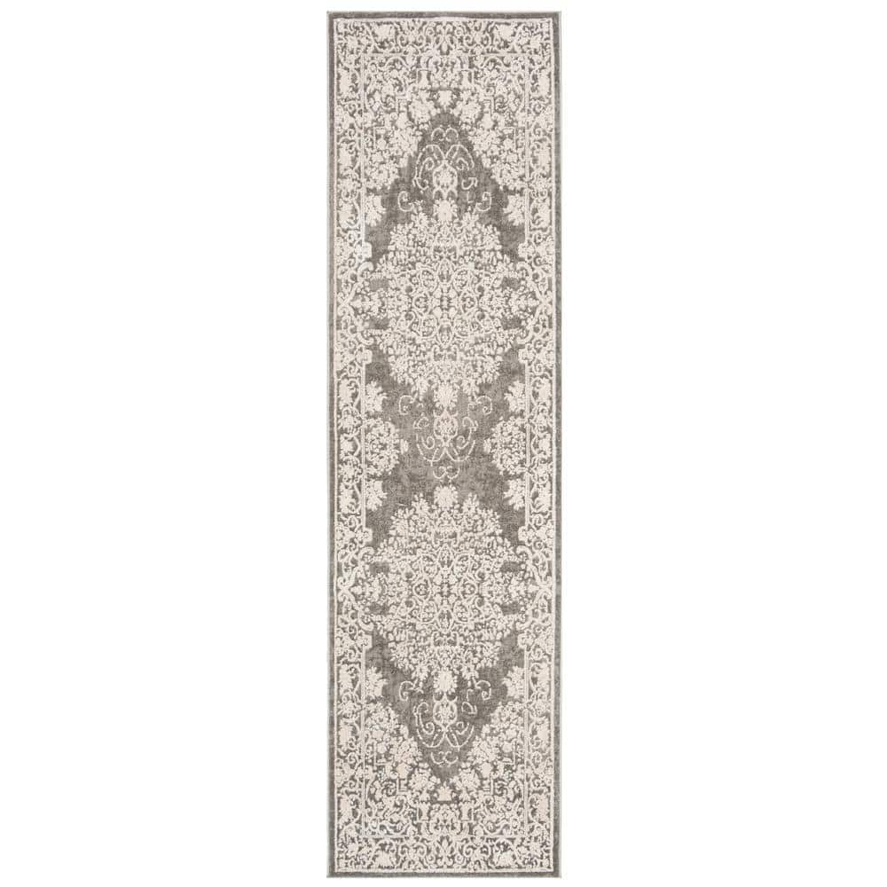 SAFAVIEH Reflection Dark Gray/Cream 2 ft. x 12 ft. Border Runner Rug ...